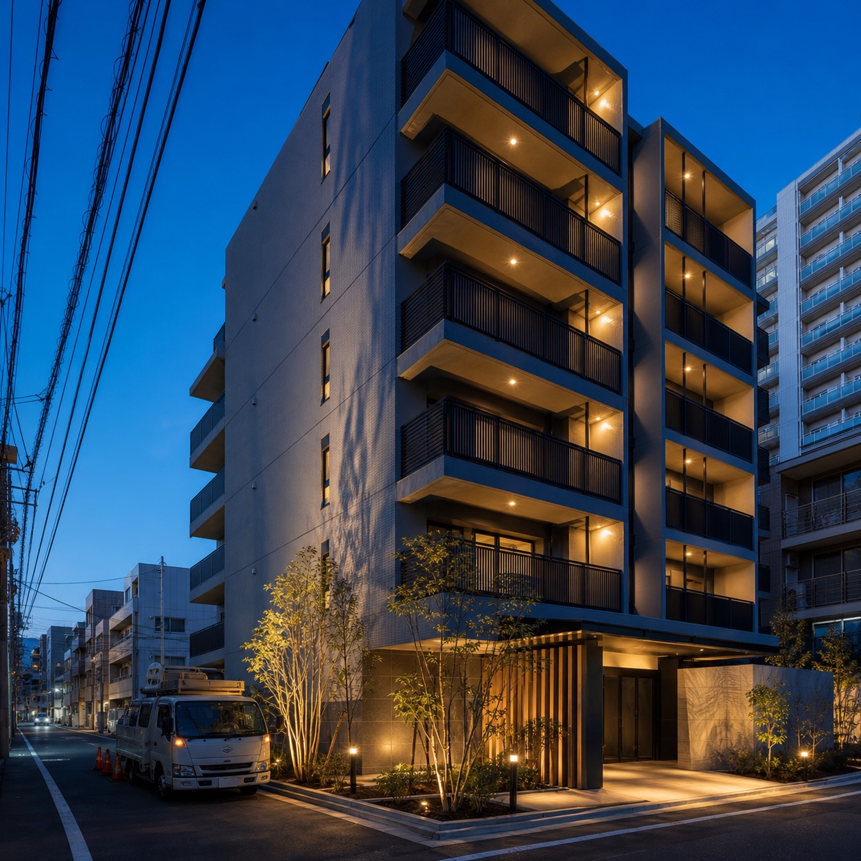 建物外構と照明設備の施工イメージ