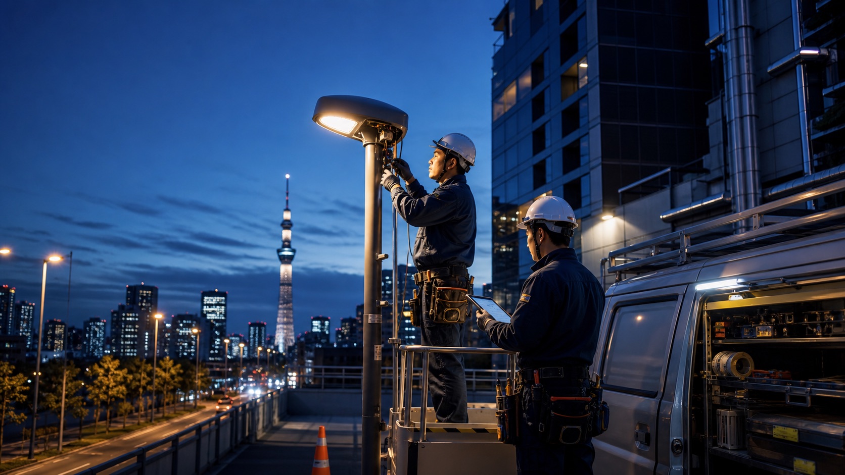 街路灯と電気設備工事のイメージ